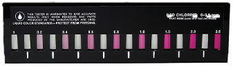 This is an example of a colorimetric scale and how it reads chlorine.